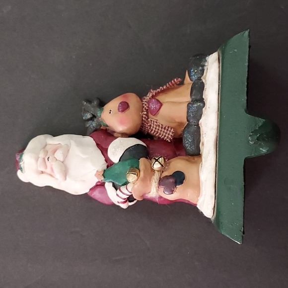 Santa&Rudolph Stocking Hanger,GUC,Ceramic Santa&deer,Cast Iron Bottom Hanger. - Picture 1 of 6